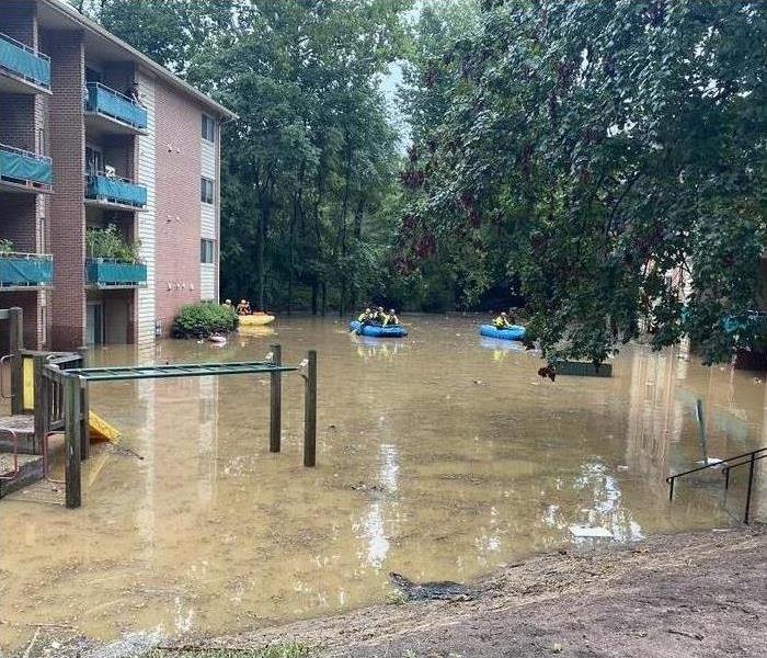 flooding around an apartment complex